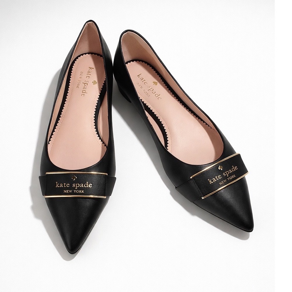 Kate Spade Deneuve Flats Women 7B Black Pointed Toe Saffiano Leather